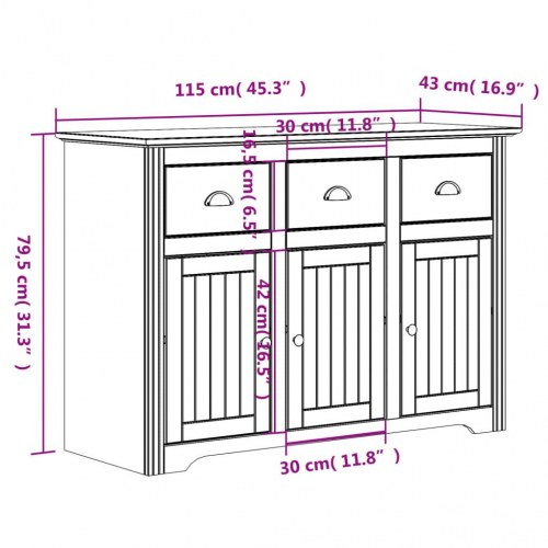 Skænk BODO 115,5×44×80 cm i massivt fyrretræ - hvid/brun