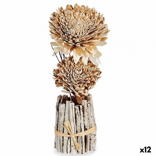 Dekorativ blomst i træ - Natur 13 × 37 × 14 cm (12 stk.)