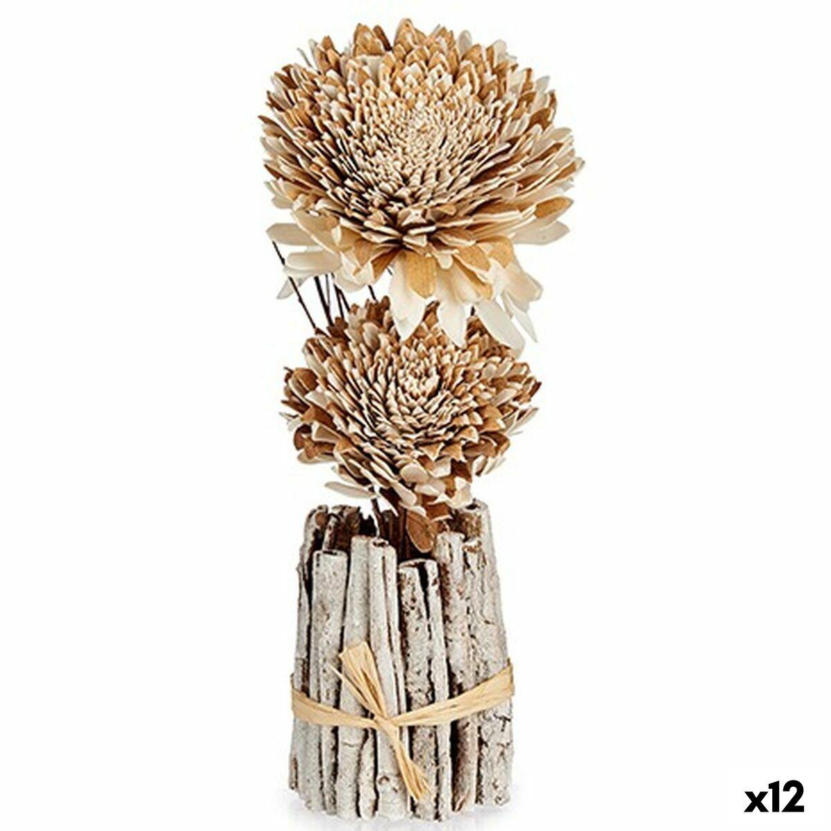 Dekorativ blomst i træ - Natur 13 × 37 × 14 cm (12 stk.)