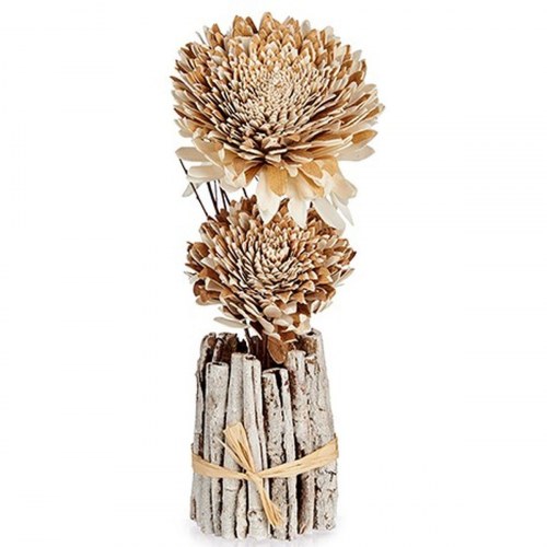 Dekorativ blomst i træ - Natur 13 × 37 × 14 cm (12 stk.)