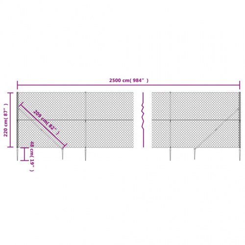 Trådhegn med jordspyd 2,2 × 25 m - antracitgrå
