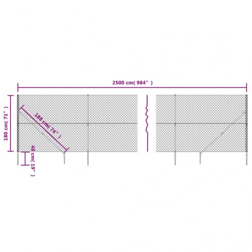 Trådhegn med jordspyd 1,8 × 25 m - antracitgrå