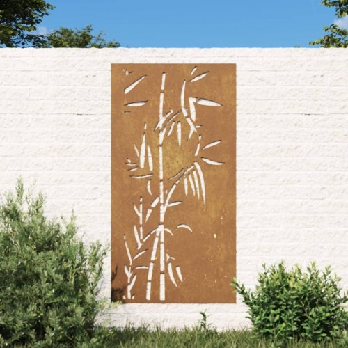 Udendørs vægdekoration i cortenstål 105×55 cm - bambusmotiv