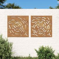 Udendørs vægdekoration 2 dele 55x55 cm rosedesign cortenstål