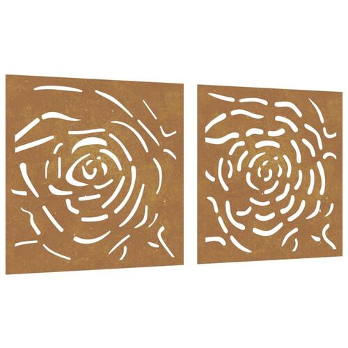 Udendørs vægdekoration 2 dele 55x55 cm rosedesign cortenstål