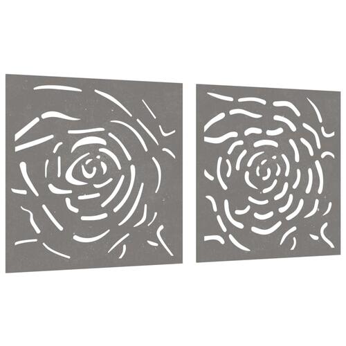 Udendørs vægdekoration 2 dele 55x55 cm rosedesign cortenstål