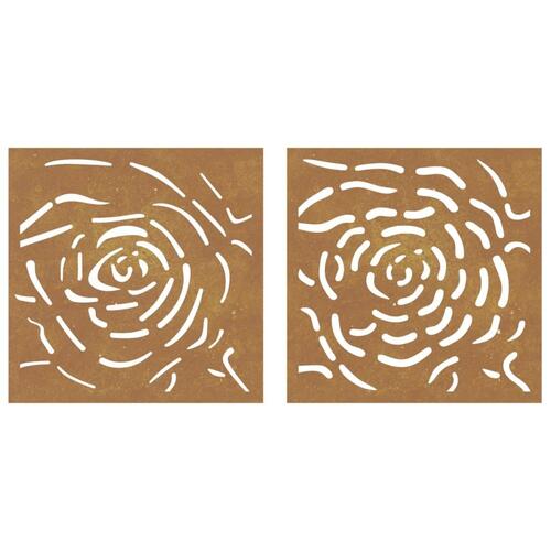 Udendørs vægdekoration 2 dele 55x55 cm rosedesign cortenstål