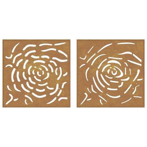 Udendørs vægdekoration 2 dele 55x55 cm rosedesign cortenstål
