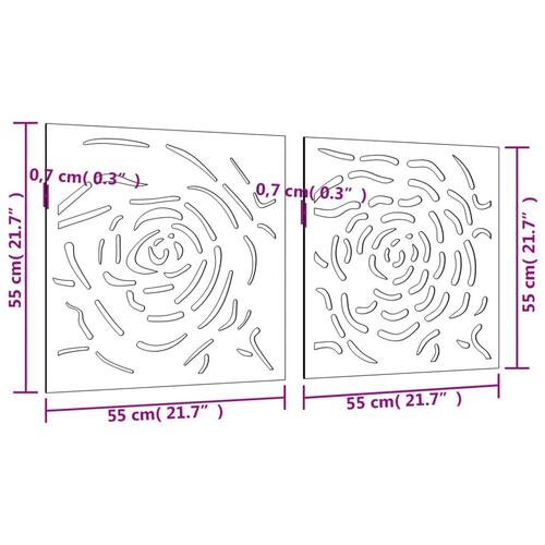Udendørs vægdekoration 2 dele 55x55 cm rosedesign cortenstål
