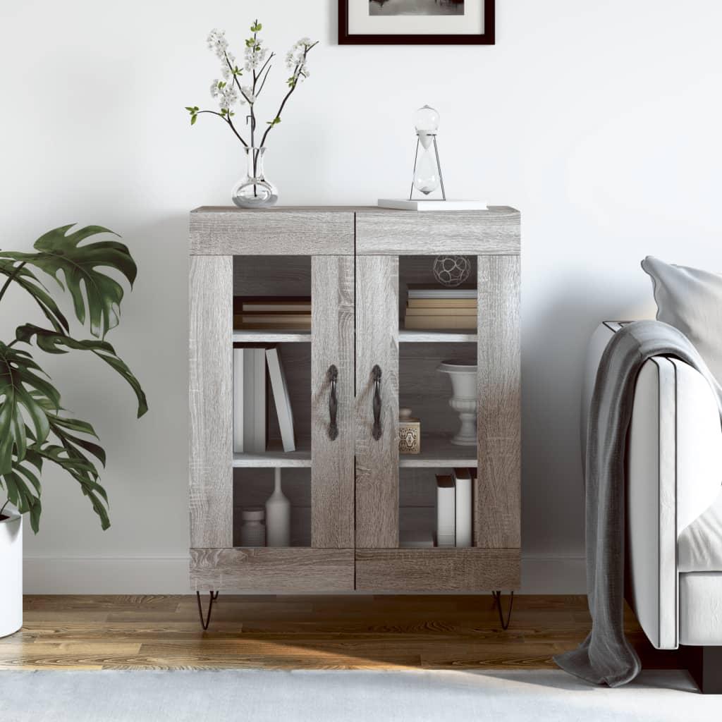 Skænk med glaslåger 69,5×34×90 cm - grå sonoma-eg, konstrueret træ