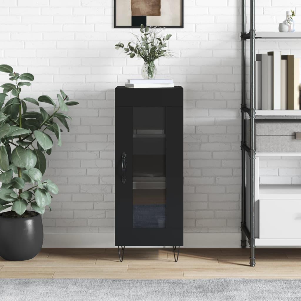 Skænk i konstrueret træ med glaslåge - 34,5×34×90 cm, sort