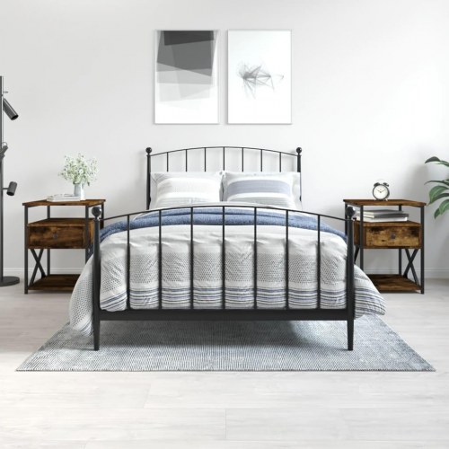 Sengeborde 2 stk. 40x42x55 cm konstrueret træ røget egetræ