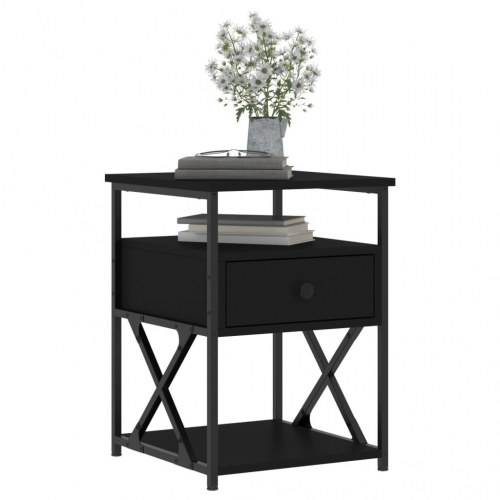 Sengeborde 2 stk. i sort konstrueret træ med jernstel - 40×42×55 cm