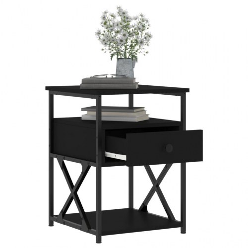 Sengeborde 2 stk. i sort konstrueret træ med jernstel - 40×42×55 cm