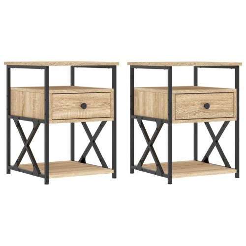 Sengeborde 2 stk. 40x42x55 cm konstrueret træ sonoma-eg