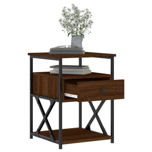 Sengeborde 2 stk. i brunt egetræ look - 40 × 42 × 55 cm, konstrueret træ og jern