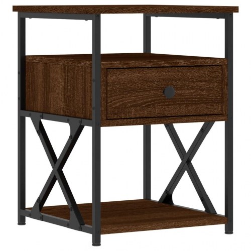 Sengeborde 2 stk. i brunt egetræ look - 40 × 42 × 55 cm, konstrueret træ og jern