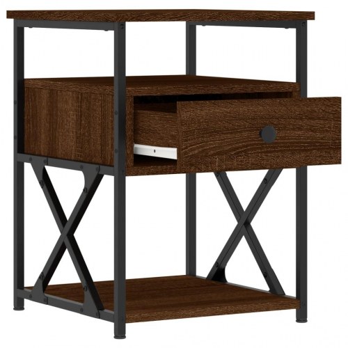 Sengeborde 2 stk. i brunt egetræ look - 40 × 42 × 55 cm, konstrueret træ og jern