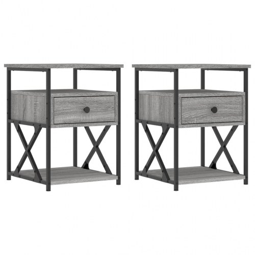 Sengeborde 2 stk. - 40×42×55 cm i grå sonoma-eg, konstrueret træ og jern