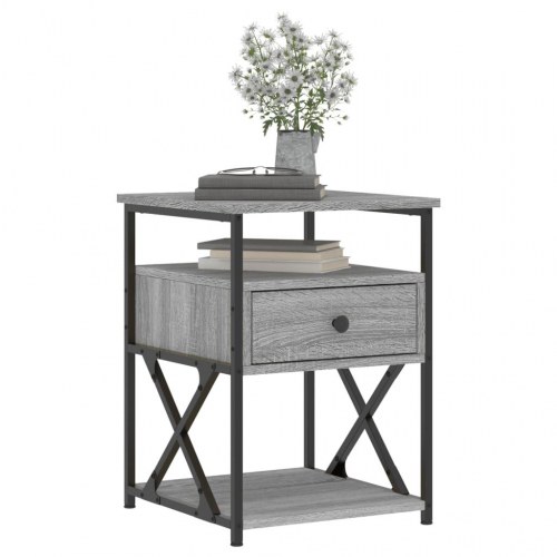 Sengeborde 2 stk. - 40×42×55 cm i grå sonoma-eg, konstrueret træ og jern