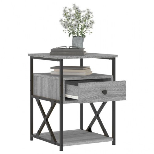 Sengeborde 2 stk. - 40×42×55 cm i grå sonoma-eg, konstrueret træ og jern
