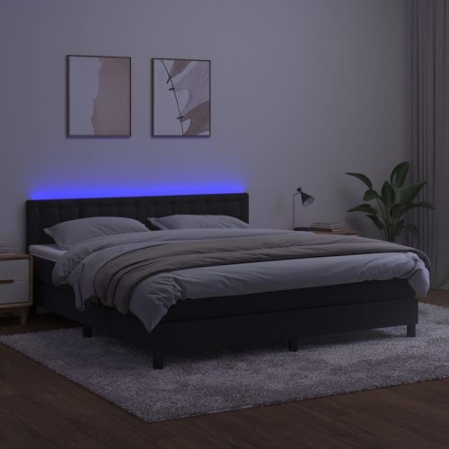 Kontinentalseng med madras og LED-lys 160×200 cm - fløjl, sort