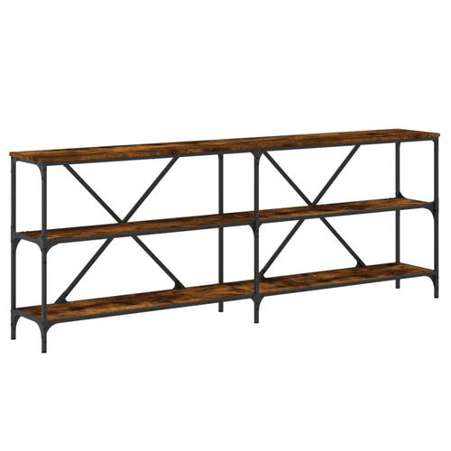 Konsolbord 200x30x75 cm konstrueret træ og jern røget sonoma-eg