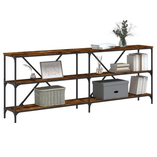 Konsolbord 200x30x75 cm konstrueret træ og jern røget sonoma-eg