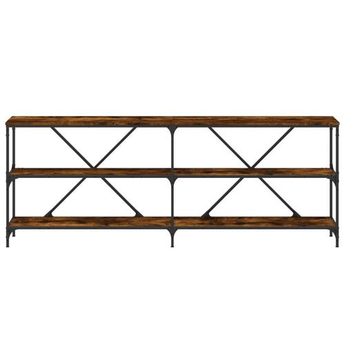 Konsolbord 200x30x75 cm konstrueret træ og jern røget sonoma-eg