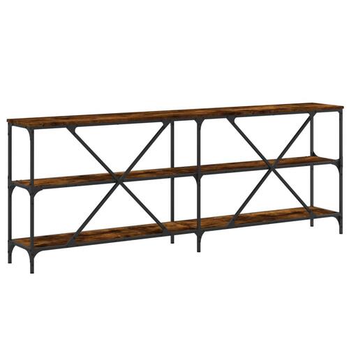 Konsolbord 200x30x75 cm konstrueret træ og jern røget sonoma-eg