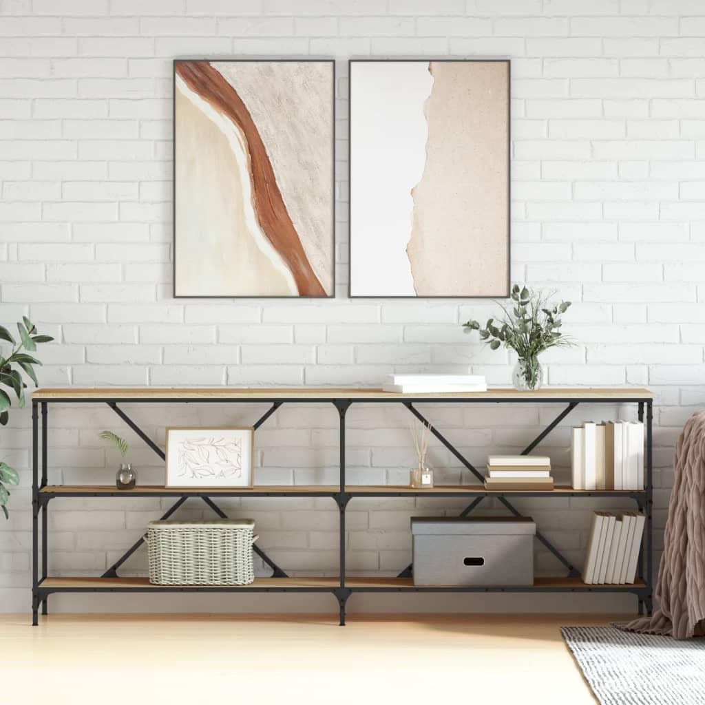 Konsolbord 200x30x75 cm konstrueret træ og jern sonoma-eg