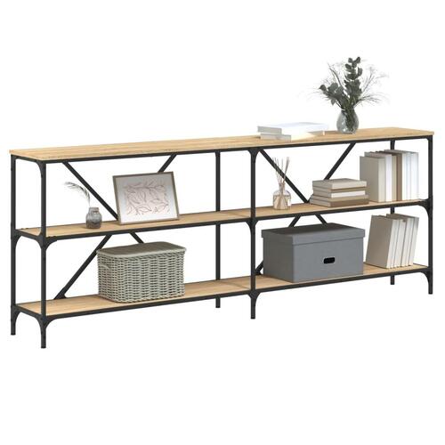 Konsolbord 200x30x75 cm konstrueret træ og jern sonoma-eg