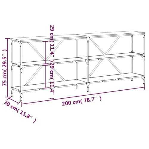 Konsolbord 200x30x75 cm konstrueret træ og jern sonoma-eg