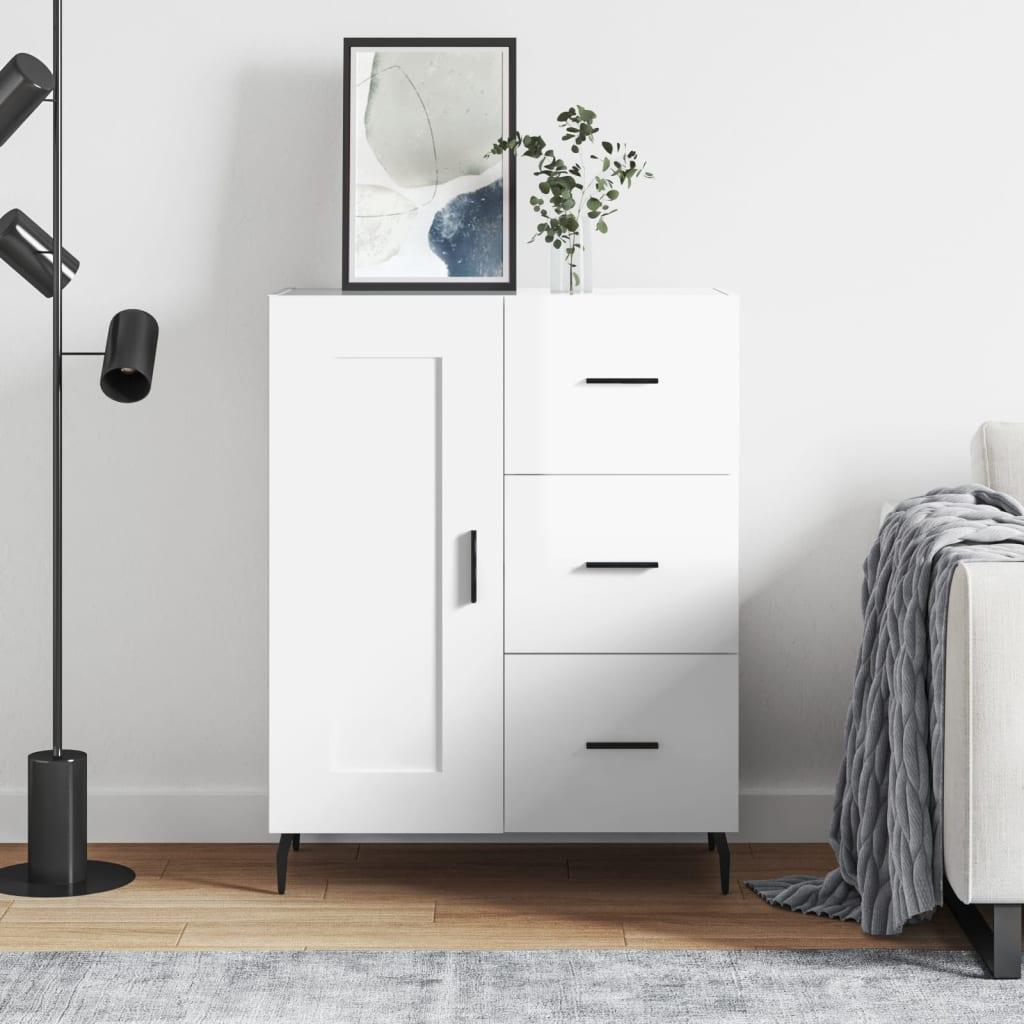 Skænk 69,5×34×90 cm i konstrueret træ - hvid højglans