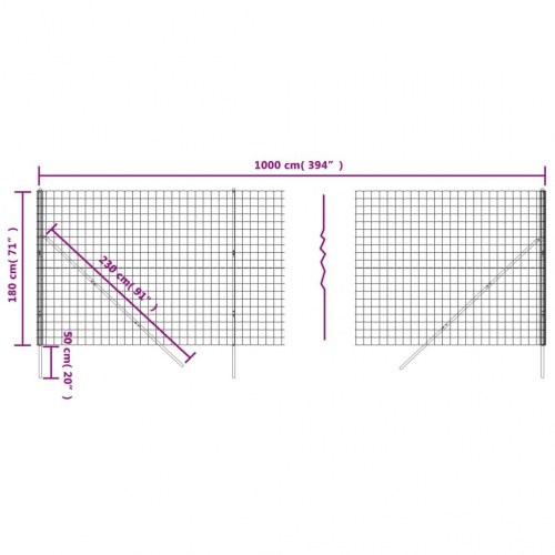 Trådhegn 1,8 × 10 m - galvaniseret stål, grøn PVC-belægning