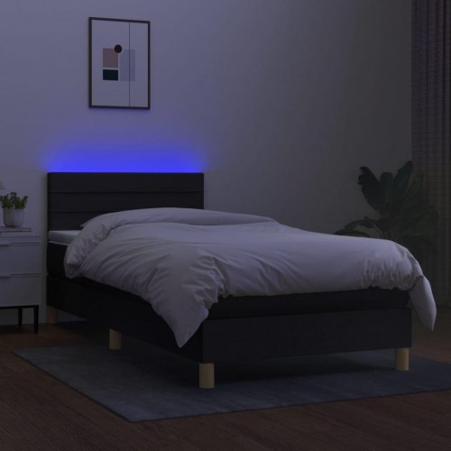 Kontinentalseng med LED-lys 90×190 cm - stof, sort