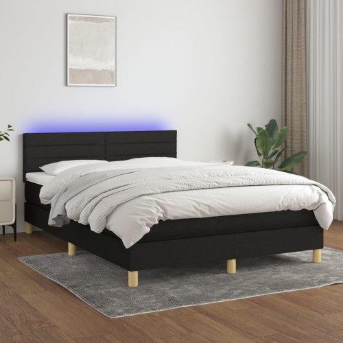 Kontinentalseng med LED-lys 140×190 cm - stof, sort