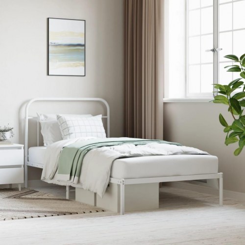 Sengeramme med sengegavl 100×200 cm - metal, hvid