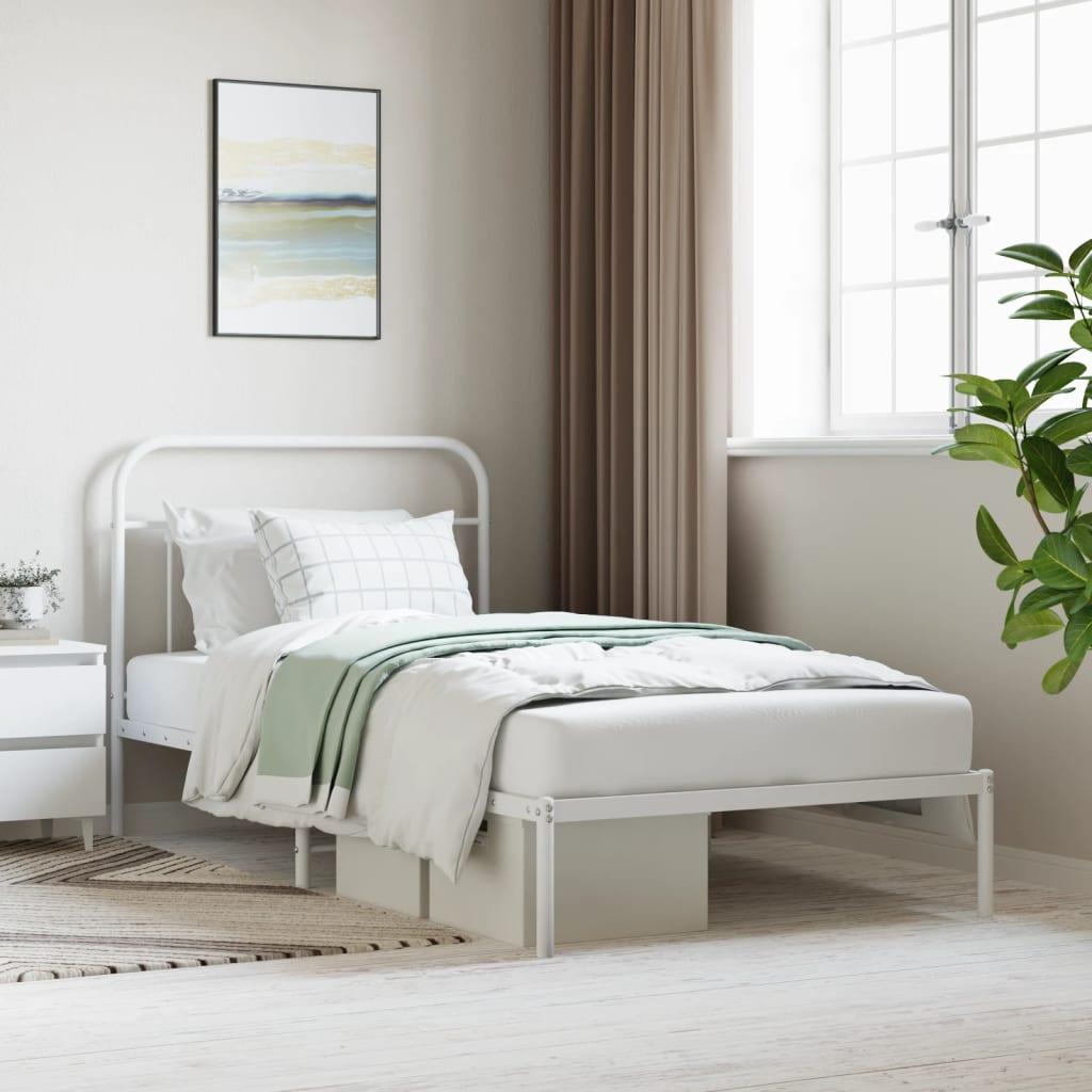 Sengeramme Med Sengegavl Metal - Hvid / med hovedgærde / 100 x 200 cm