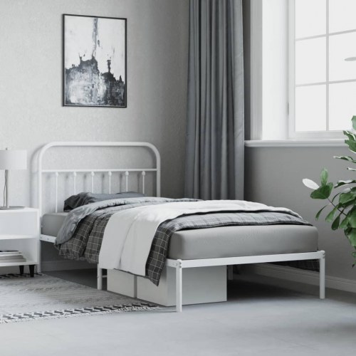Sengeramme med sengegavl 100×200 cm - metal, hvid