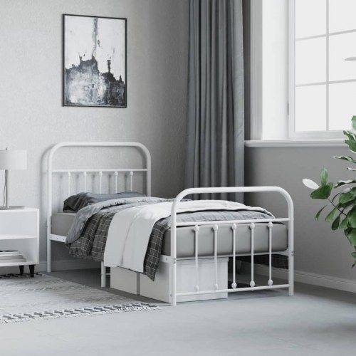 Sengeramme med sengegavl og fodgærde 90x190 cm metal hvid