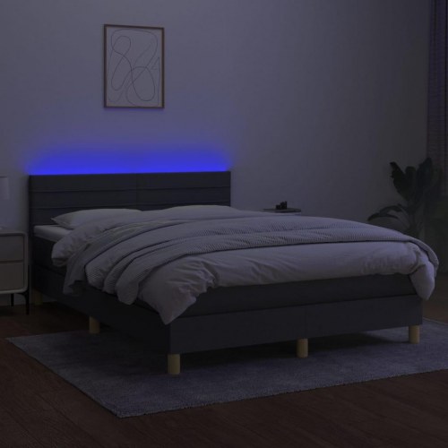 Kontinentalseng med LED-lys 140×190 cm - mørkegrå stof