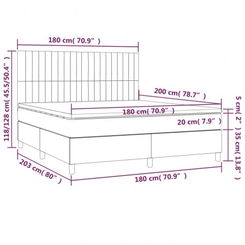 Kontinentalseng med LED-lys 180 × 200 cm - stof, sort