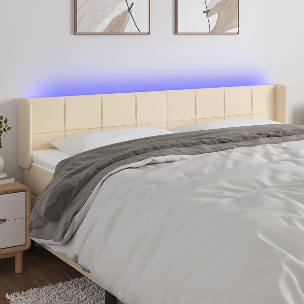 Sengegavl Med Led-Lys Stof - Creme / 183 x 16 x 78/88 cm