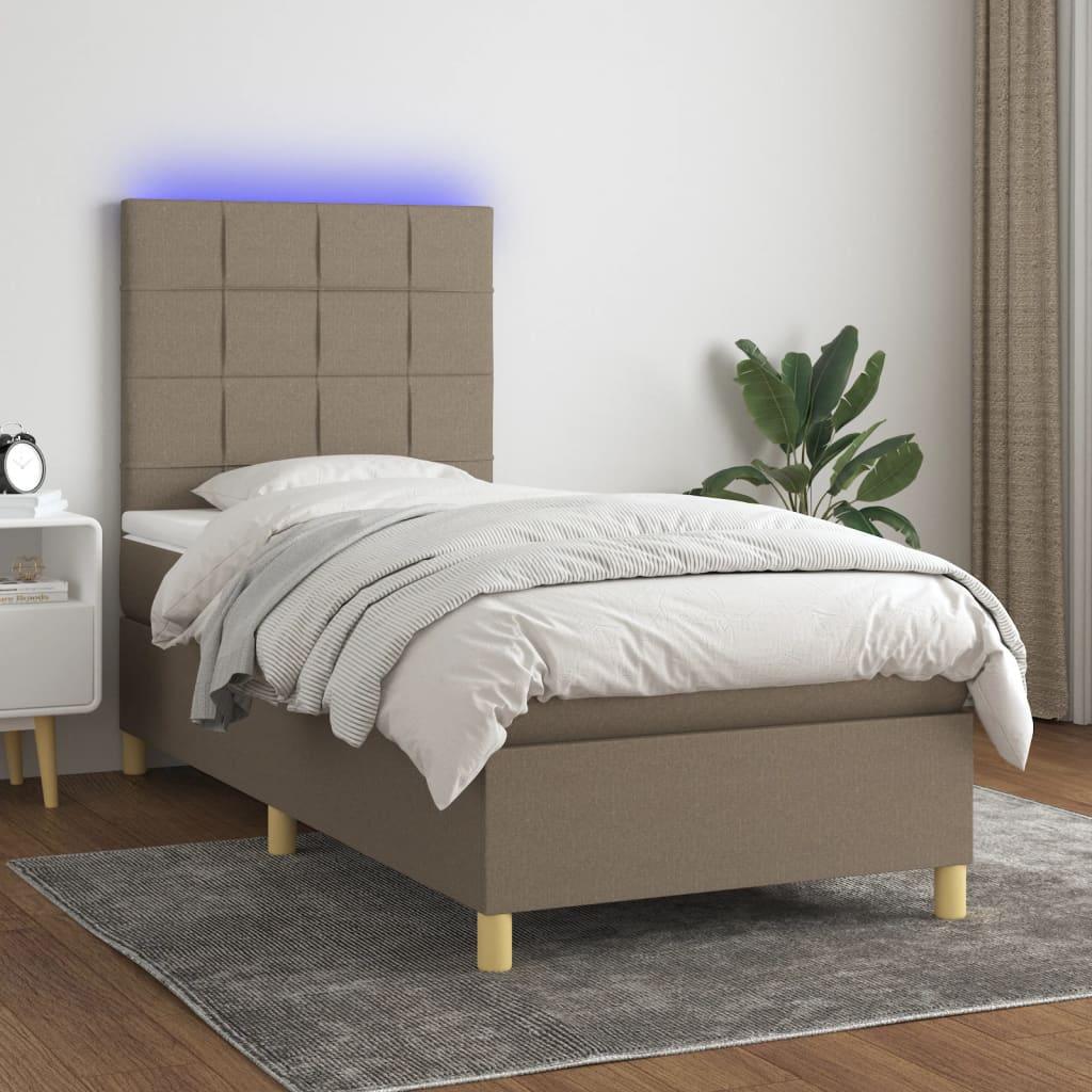 Kontinentalseng Med Led-Lys Stof Gråbrun - Blok med firkanter / 100 x 200 cm