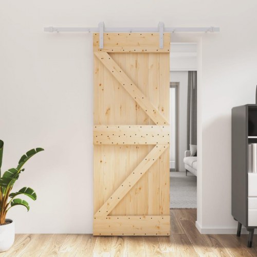Skydedør med monteringssæt 80x210 cm massivt fyrretræ