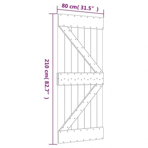 Skydedør med monteringssæt 80x210 cm massivt fyrretræ