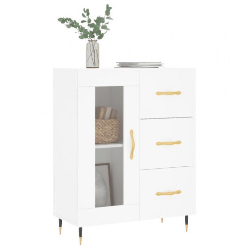 Skænk i hvidt konstrueret træ 69,5×34×90 cm - glaslåge og 3 skuffer