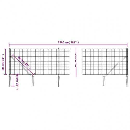 Trådhegn med jordspyd 0,8 × 25 m - grøn PVC-belagt