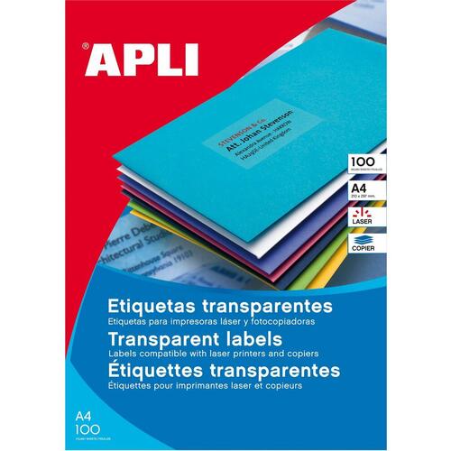 Printer labels Apli 01224 Gennemsigtig 20 Ark 70 x 37 mm